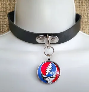 Vegan Leather Choker Grateful Dead Steal Your Face Glass Photo Cabochon Charm thumbnail 1