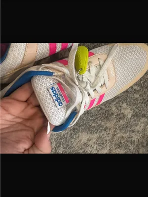 adidas Women White Sneakers with Pink Stripes and Blue Collar thumbnail 5