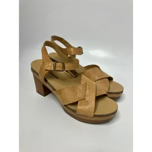 Lucky Brand Harvia tan leather heeled sandals‎ platform women size 8 boho casual thumbnail 2
