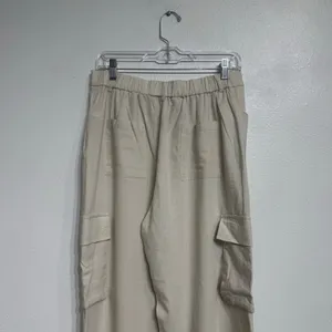 Happily Grey Cream Linen Blend Wide Leg Pants High Rise Flowy Sz L thumbnail 8
