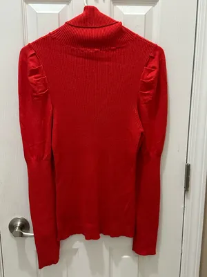Anthropologie Cecilia Ribbed Puff Sleeve Turtleneck Sweater Red size Medium thumbnail 13