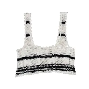 Free People Beach Crochet Set Women Medium Ivory Black Good Striped 2-Piece thumbnail 4