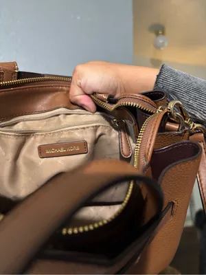Michael Kors Brown Pebbled Leather Belted Satchel Crossbody Bag thumbnail 9