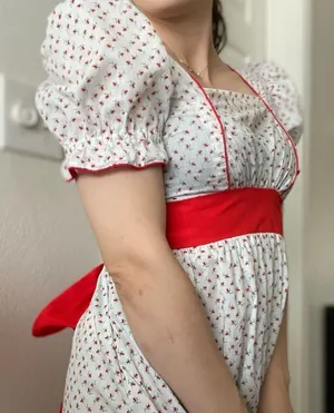 Vintage 70s Handmade Floral‎ MilkMaid Maxi Dress Puff Sleeve Back Tie Sz S thumbnail 1