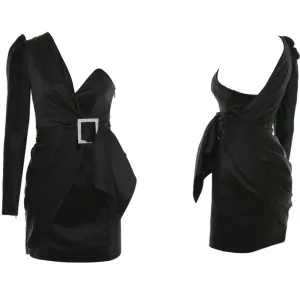 HOUSE OF CB 'Chiara' Black One Shoulder Draped Satin‎ Dress/Size XS thumbnail 2
