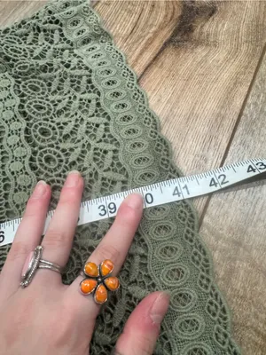 SAHLIE Earthy Beachy Boho Green Crochet Patterned Fitted Maxi Skirt | Size Small thumbnail 5