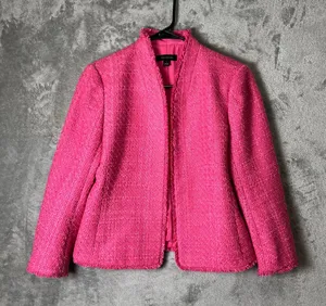 Ann Taylor Pink Tweed Open Front Blazer Office Career Boss Babe Soft Glam Size 2 thumbnail 1