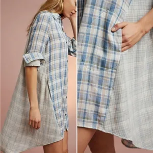 Anthropologie‎ Small NEW Plaid Tunic Shirt Peasant Lagen Relaxed Cotton Gauze thumbnail 2