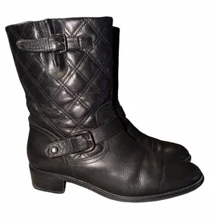 Aquatalia by Marvin K Italy Black Moto Leather Quilted Boots Size 8.5 Fall thumbnail 1
