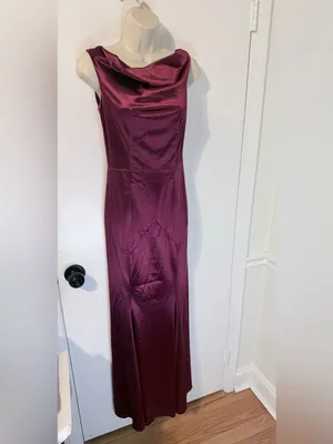 MUXXN S Burgundy Satin Cowl Neck Formal Gown V Back Maxi Dress thumbnail 3