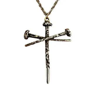 Gold tone Nail Cross pendant Necklace thumbnail 10