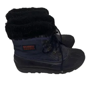 VTG Sorel Kaufman Canada Women 8 Navy Blue Black Faux Fur Trim Winter Snow Boots thumbnail 4