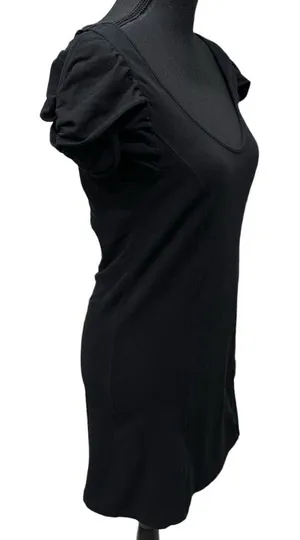 Free People Womens Cotton Floral Lace Puff Sleeve A-Line Dress Black‎ Size L thumbnail 1