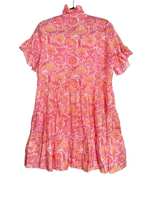 Mille Resort & Travel Violetta Pink Floral Ruffle Sleeve Tiered Dress SMALL thumbnail 3