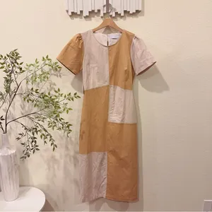 Lost + Wander LA Crème Color Block Cottage Linen Midi Dress Cream Sand OS NWT thumbnail 2