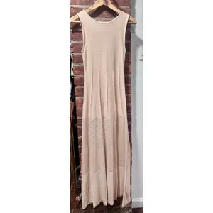 Zara NWT Sleeveless Knit Pleated Panel Maxi Dress Beige Small thumbnail 3