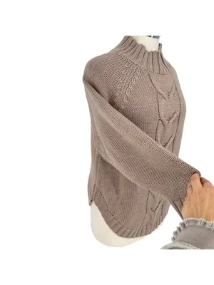 Nanette Lepore Cable Knit Mock Neck Sweater Beige Greige Coastal Cozy Size Small thumbnail 4