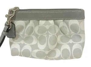 Coach Signature Gray Pleated Canvas Logo Wristlet‎ Pouch Wallet thumbnail 1