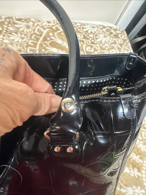 kate spade Black Patent Satchel with Embossed Circle Pattern thumbnail 15