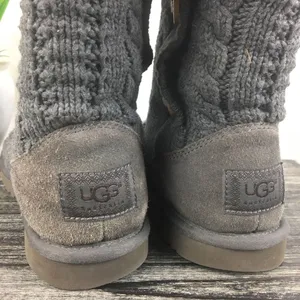 UGG Gray Knit Leland Fold Over Calf Height Crochet Boots 9 thumbnail 3