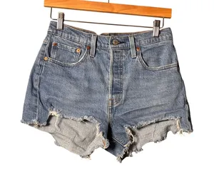 Levi's Womens 501 Original Shorts 27 Blue Distressed Cutoff Denim Boho Festival thumbnail 1