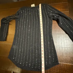Vocal Black Rhinestone Studded Long Sleeve Knit Top Small Style Y2K USA Made thumbnail 7
