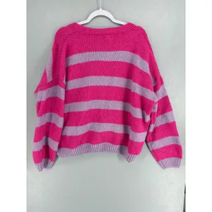 Hippie Rose Womens‎ Cardigan Pink Purple Striped Oversized Knit V-Neck Medium thumbnail 3