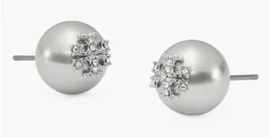 Tory Burch Moondance Pearl and Pavé Stacked T Logo Stud Earrings New Authentic thumbnail 1