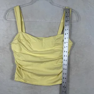 Reformation Yellow Ruched Sleeveless Square Neck Crop Top Tank Medium M thumbnail 8