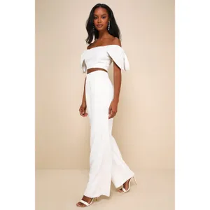 NWT Lulus Captivating Entrance White Off-the-Shoulder Two-Piece Jumpsuit Sz XS thumbnail 9