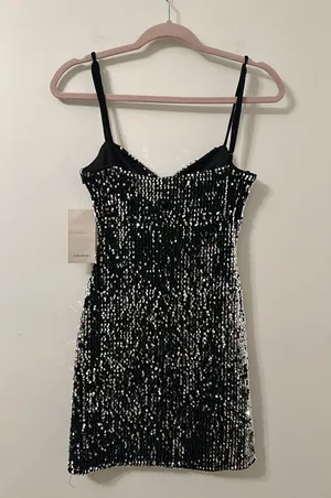 ZARA Black Sequin Mini Dress thumbnail 6