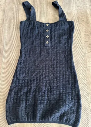 Free‎ People FP Beach Short & Sweet Black Textured Henley Mini Dress XS thumbnail 1