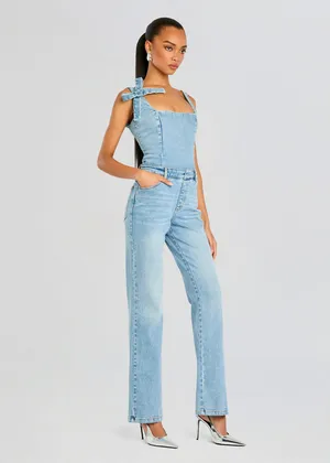 Retrofête Dawson Denim Low Back Jumpsuit Tangier Denim Blue thumbnail 3