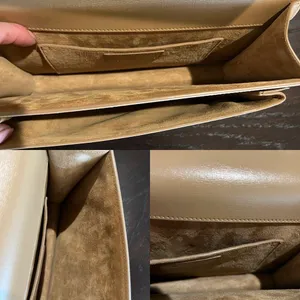 YSL Sunset Top Handle Medium Smooth Leather Shoulder Bag in Dark Beige thumbnail 6