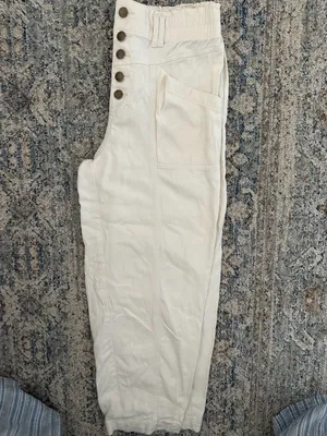 Knox Rose Women's Cream High-Waist Button-Fly Ruffle Waistband Pants Size S thumbnail 4
