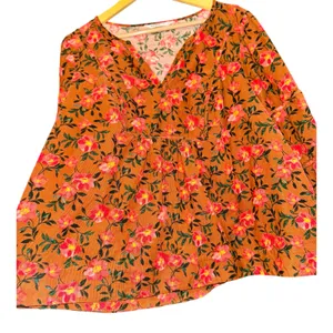 Sonoma Burnt Orange Floral Corduroy Blouse Women's Size 1X‎ Peasant Fall Pumpkin thumbnail 4