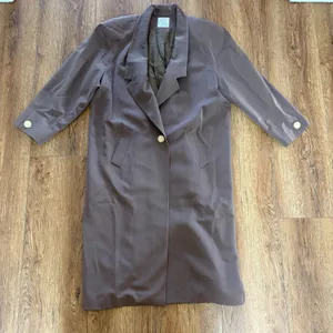 VTG 80s Linda Richards 100%‎ Wool Trench Coat Mauve Brown Made in USA sz 12 FLAW thumbnail 1