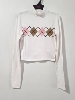Hollister Argyle Long Sleeve Crop Top - White - Size S - 339-663-1111-108 thumbnail 2