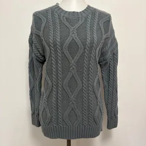 Trendy Queen Sweater S Blue Gray Cable Knit Oversized Crew Neck Minma Neutral thumbnail 2
