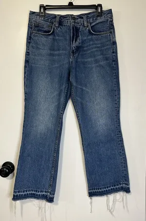 Free People Release Boot Cut Jeans Size 28 Raw Hem High Rise‎ Crop Y2K Frayed thumbnail 1