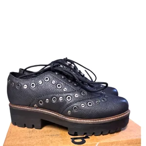 oobash Black Lucy 1990 Repro Leather Studded Lace Up Chunky Platforms Sz 10 $150 thumbnail 3