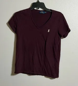Polo by‎ Ralph Lauren Women's Burgundy V-Neck Top Minimalist size M thumbnail 1