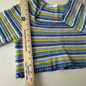 Altar'd State Womens Striped‎ Crochet Knit Cropped Sweater Blue Purple Yellow M thumbnail 8