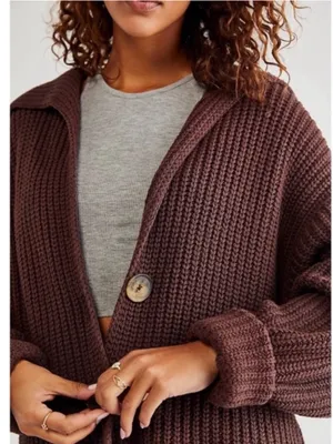 Free People Swim Too Deep Cardi size XS in Brown oversized button front ribbed thumbnail 4