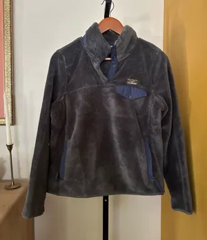 L.L.Bean Hi-Pile Snap Fleece Pullover Jacket Sweatshirt‎ Gray Blue Small Petite thumbnail 1