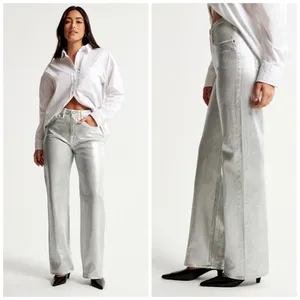 NWT Abercrombie & Fitch Jeans 25 0R High-Rise 90s Curve‎ Love Relaxed Silver thumbnail 2