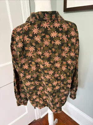 Woolrich Olive Green Floral Button-Down Shirt Corduroy Size XL thumbnail 3