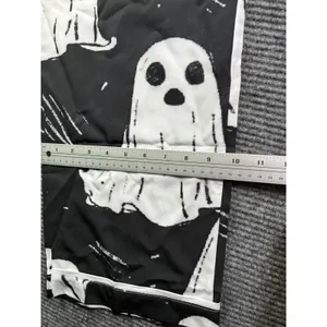 Black Ghost Print Pajama Set Women Large Long Sleeve Button Down Halloween PJs thumbnail 9