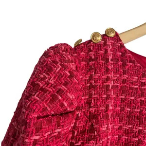 Flying Tomato Pink Red Tweed Puff Long Sleeve Sheath Mini Dress Size Medium thumbnail 5
