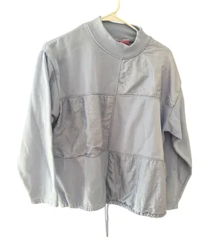 Vintage Gitano 80s Blue Mixed Media Mock Neck Sweatshirt P Medium Drawstring thumbnail 1